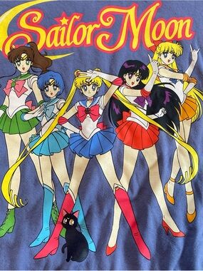 Sailor Moon Blue Sweatshirt Anime Graphic Print Crew Neck Women's XS